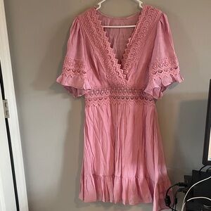 SHEIN Pink Lace Detail Mini Dress